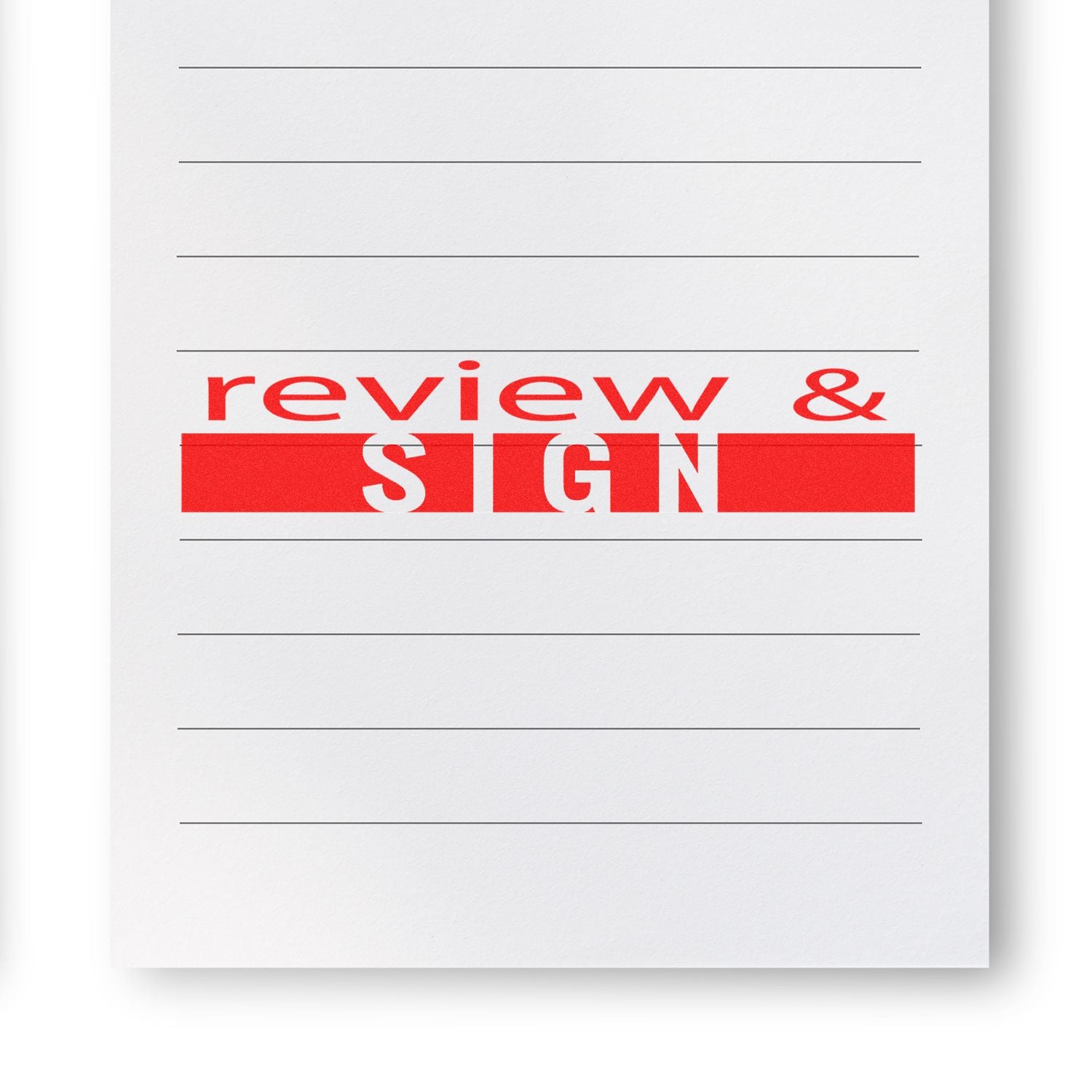 Document review and sign checklist template with review & SIGN highlighted in red on white paper