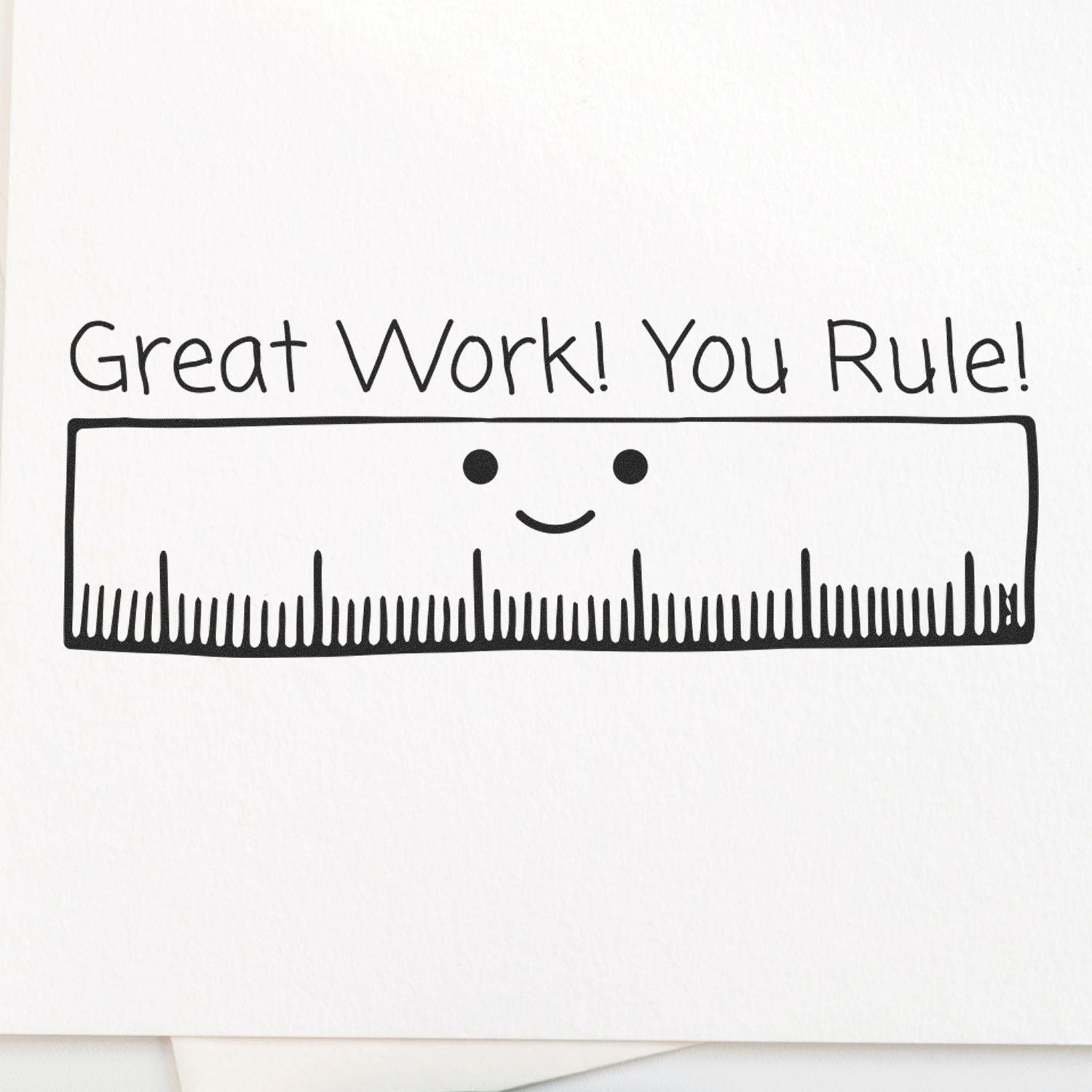 Motivational message Great Work! You Rule! with smiling ruler icon, celebrating student or employee achievement.