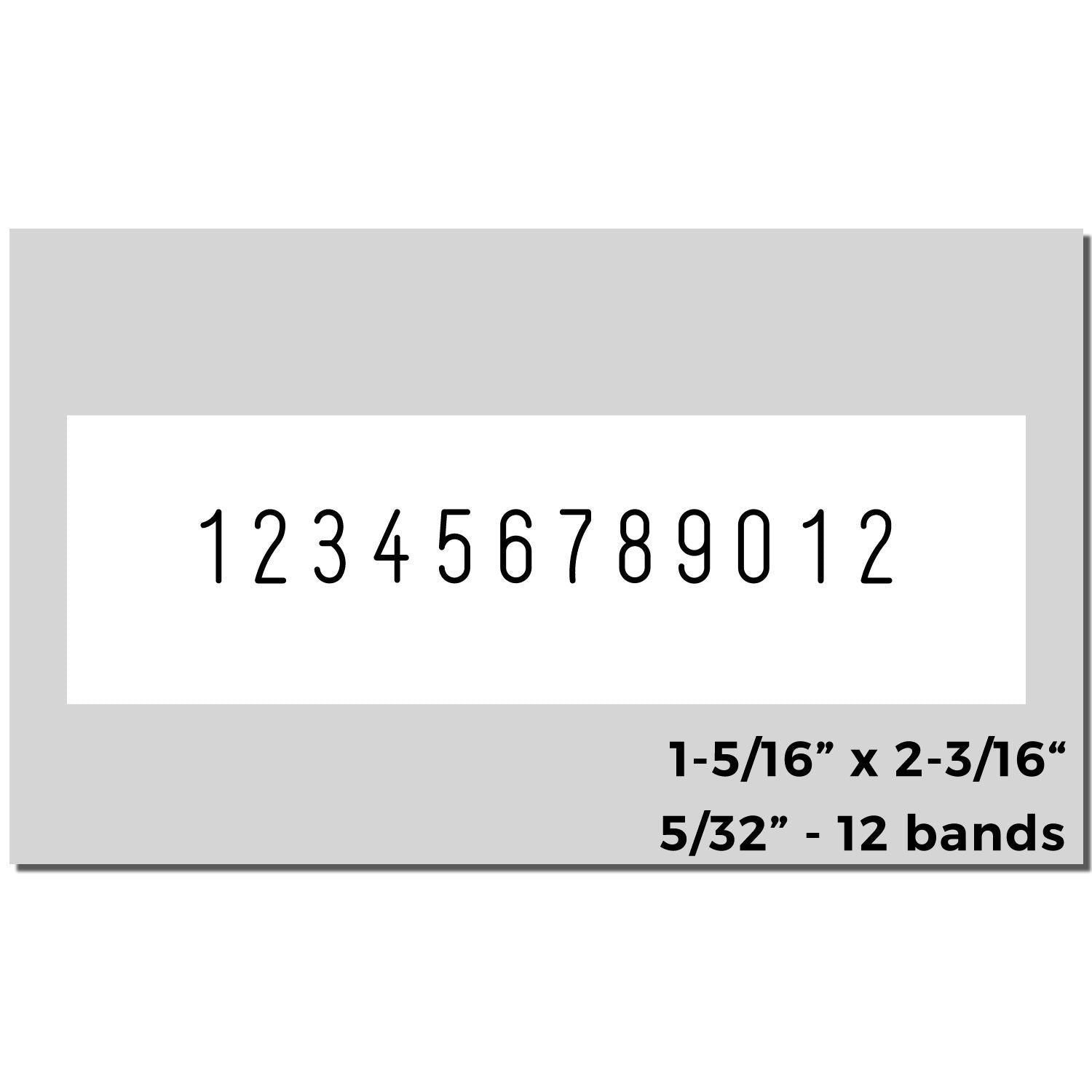 Numbering label template with digits 123456789012, 1-5/16" x 2-3/16" size, 5/32"12 band layout
