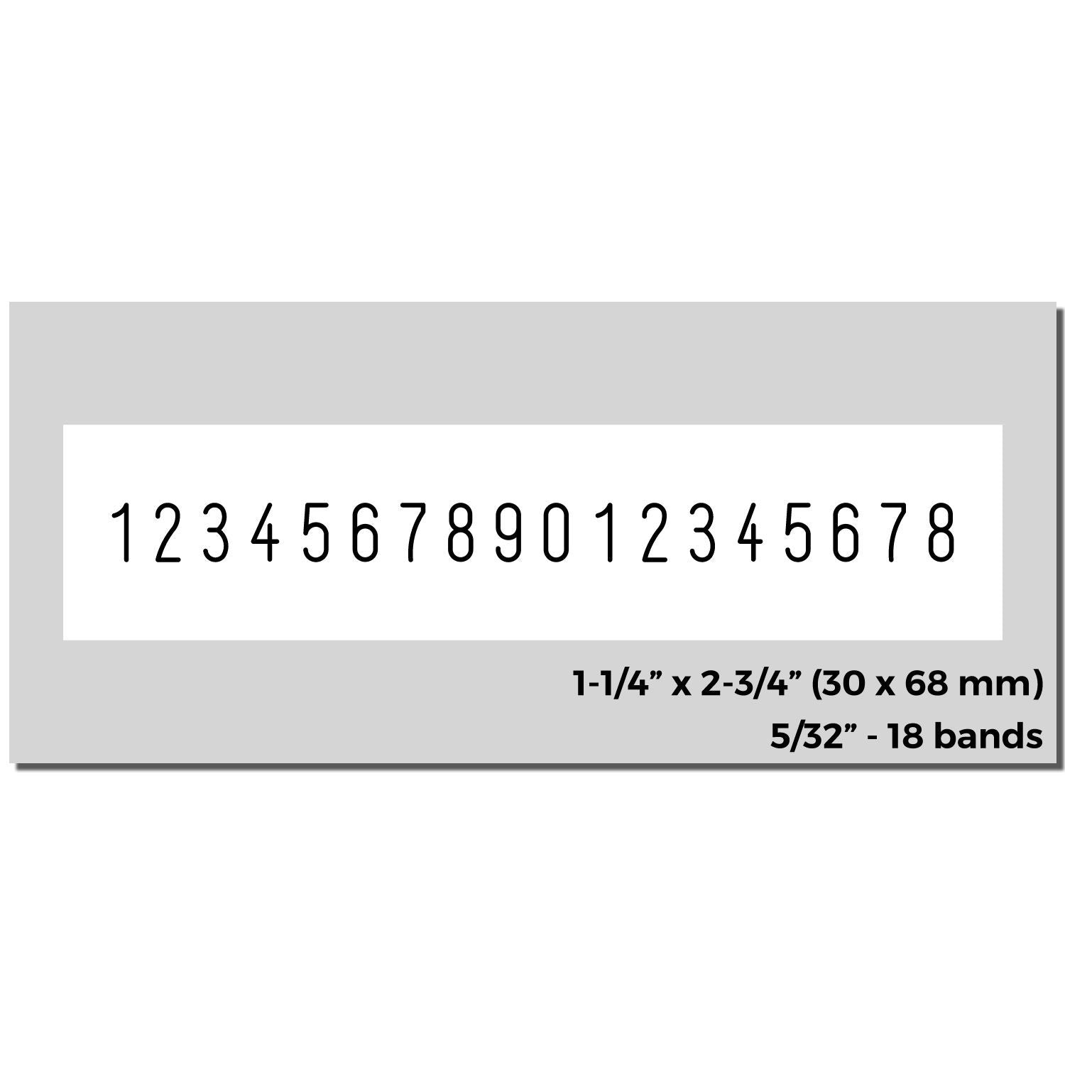 Numbering label showing 123456789012345678 with 18 bands; 5/32 in characters, 1-1/4  2-3/4 in (30  68 mm).