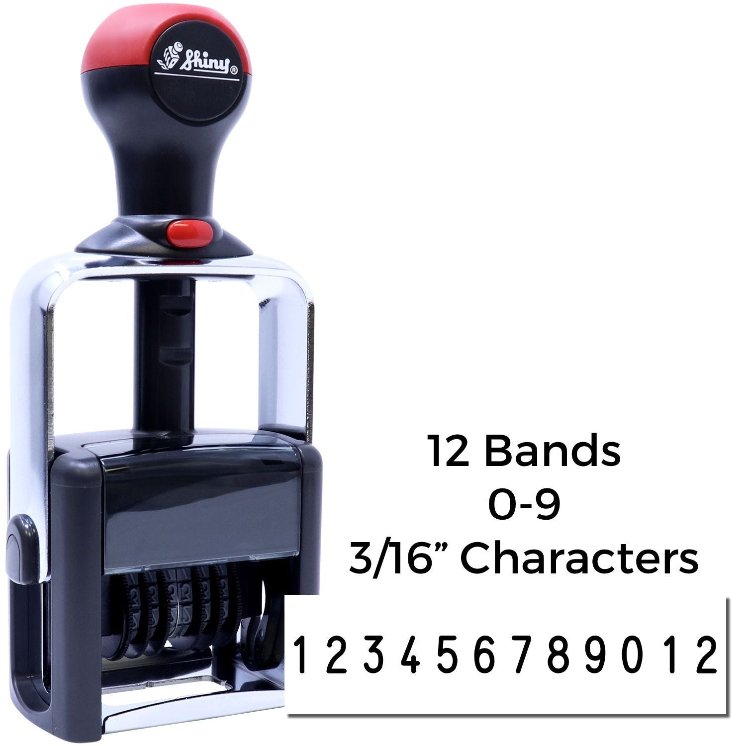 Shiny 12-band number stamp with 3/16-inch characters and numbering 09 for fast labeling and packaging.