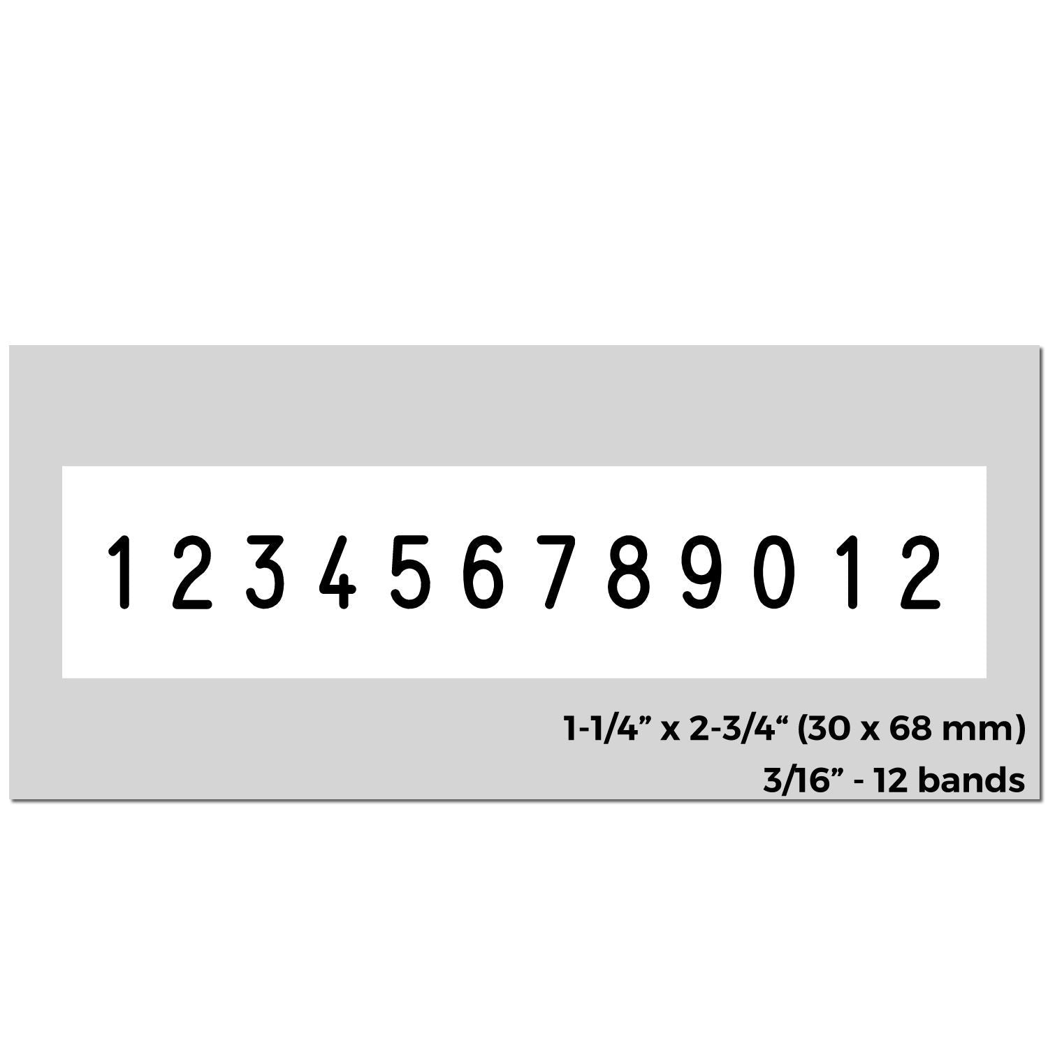 Number label set showing digits 112 for marking and inventory, sized 1-1/4" x 2-3/4" (30 x 68 mm), 3/16"-12 bands