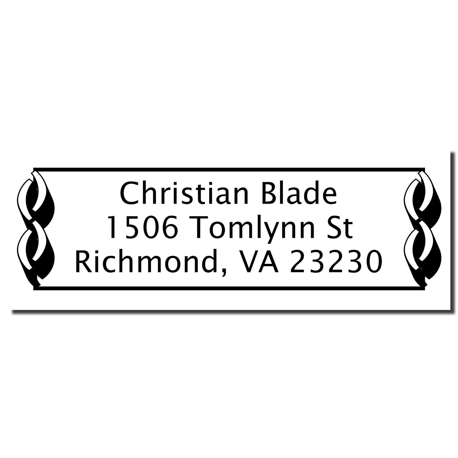 Personalized rubber address stamp for Christian Blade, 1506 Tomlynn St, Richmond, VA 23230