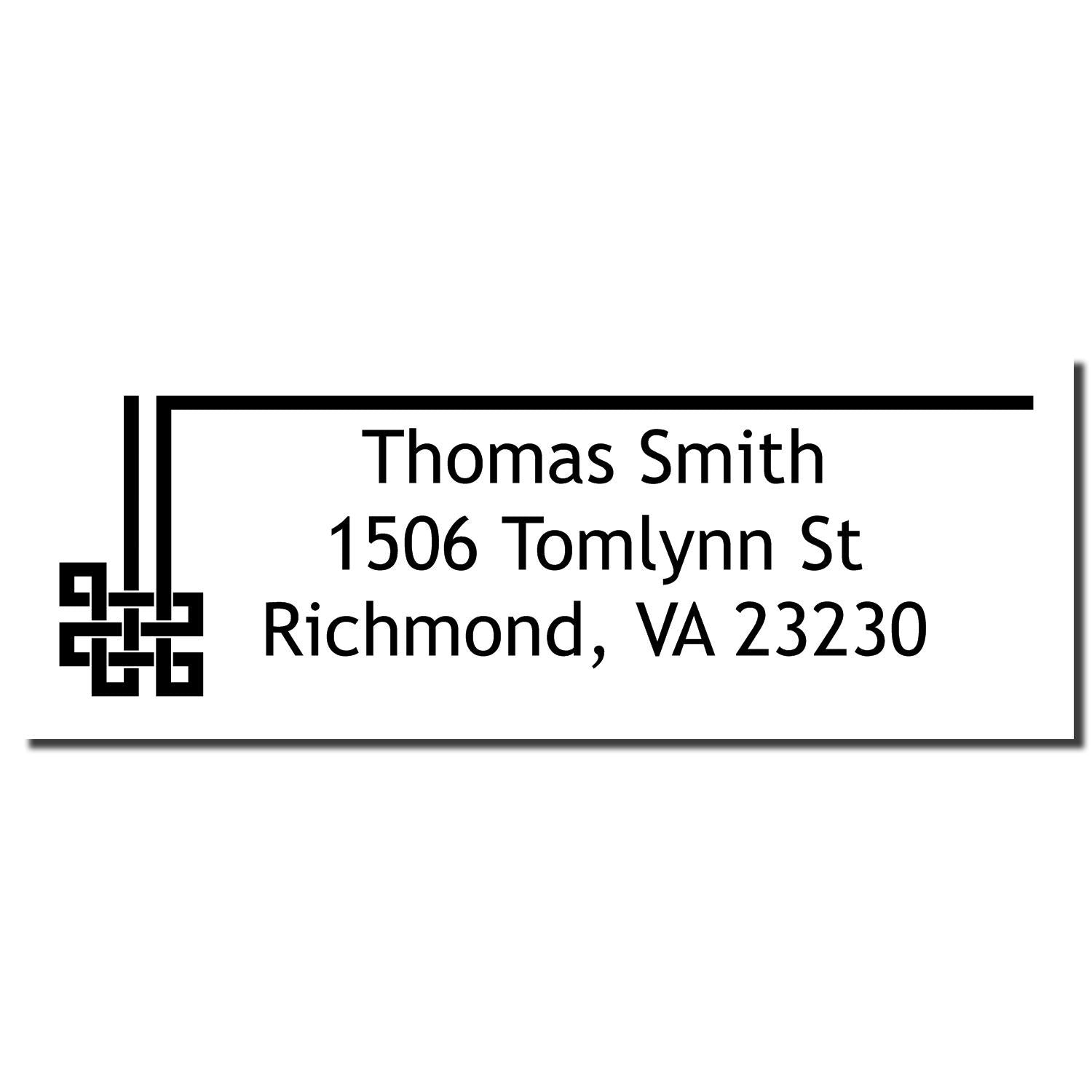 Custom address rubber stamp with Thomas Smith, 1506 Tomlynn St, Richmond, VA 23230.