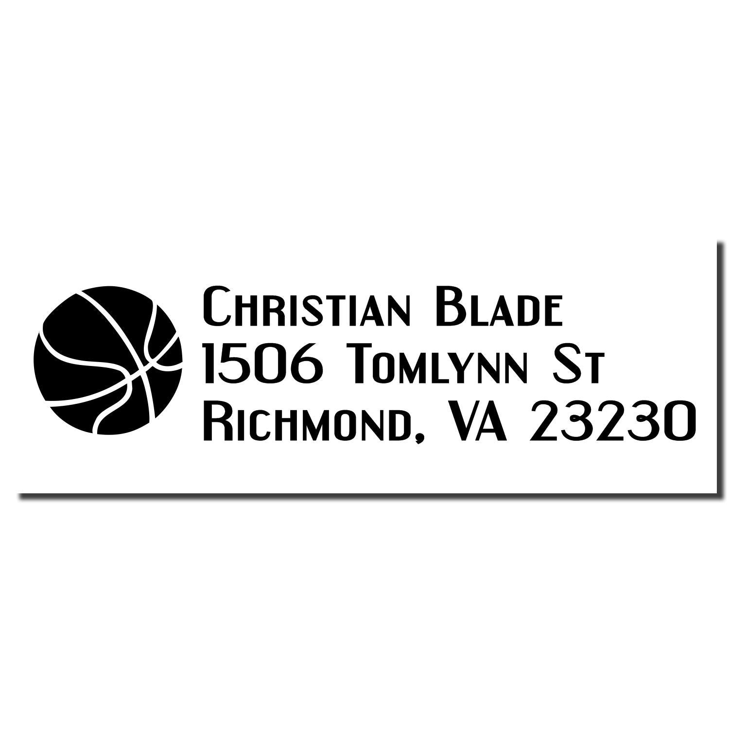 Custom basketball return address rubber stamp for Christian Blade, 1506 Tomlynn St, Richmond, VA 23230.