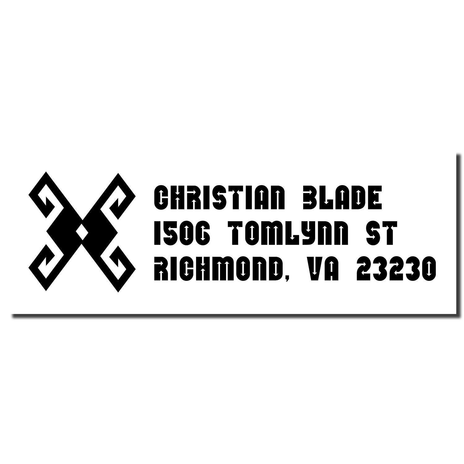 Custom return address rubber stamp for Christian Blade with monogram logo, Richmond, VA 23230.