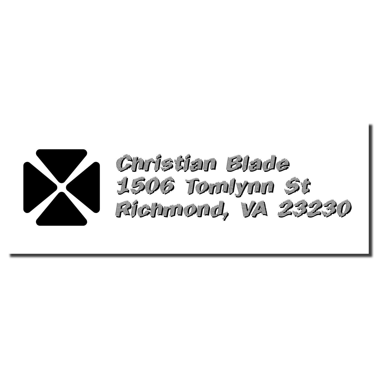 Custom Christian Blades rubber stamp with logo and Richmond, VA 23230 return address for business mailings.