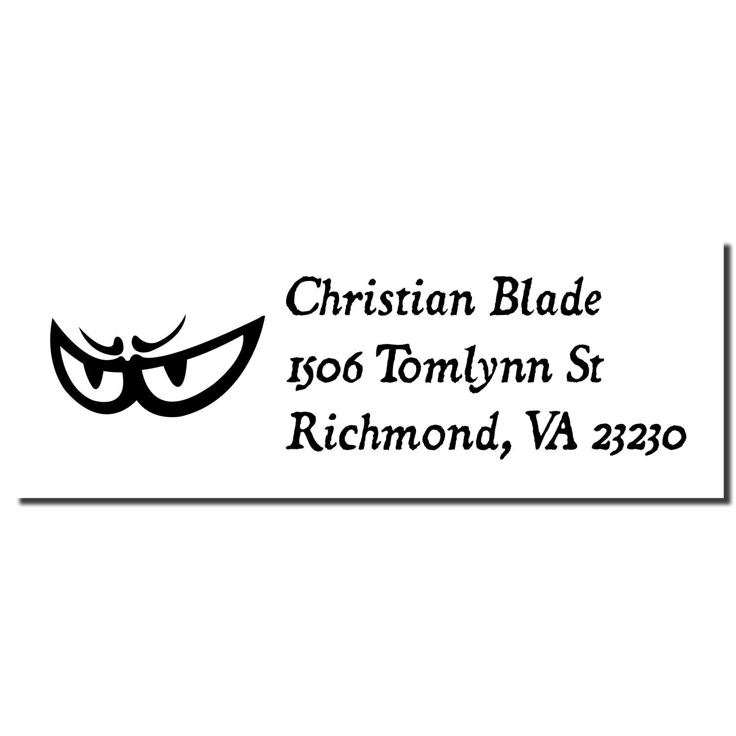 Custom return address rubber stamp for Christian Blade, 1506 Tomlynn St, Richmond, VA 23230, with logo.