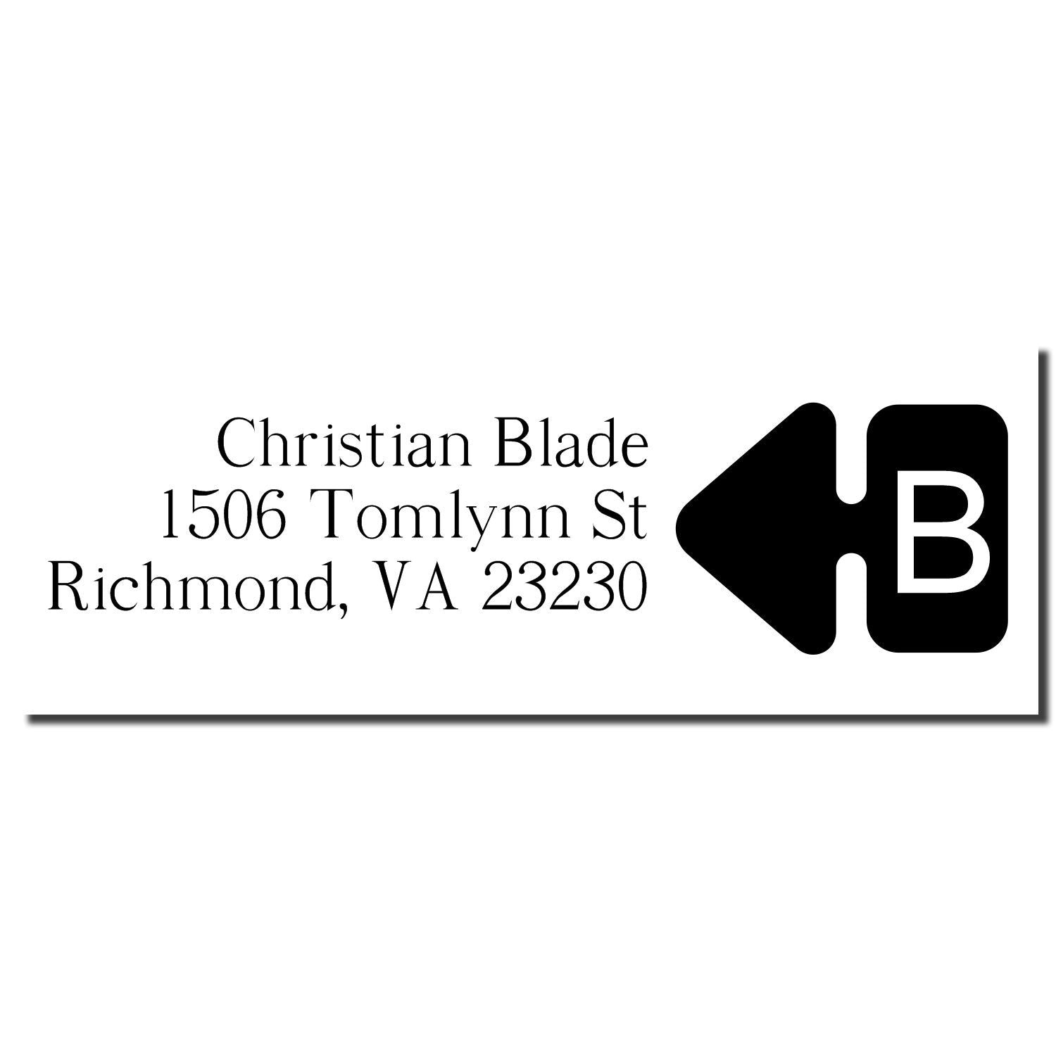Custom return address rubber stamp for Christian Blade, 1506 Tomlynn St, Richmond, VA 23230