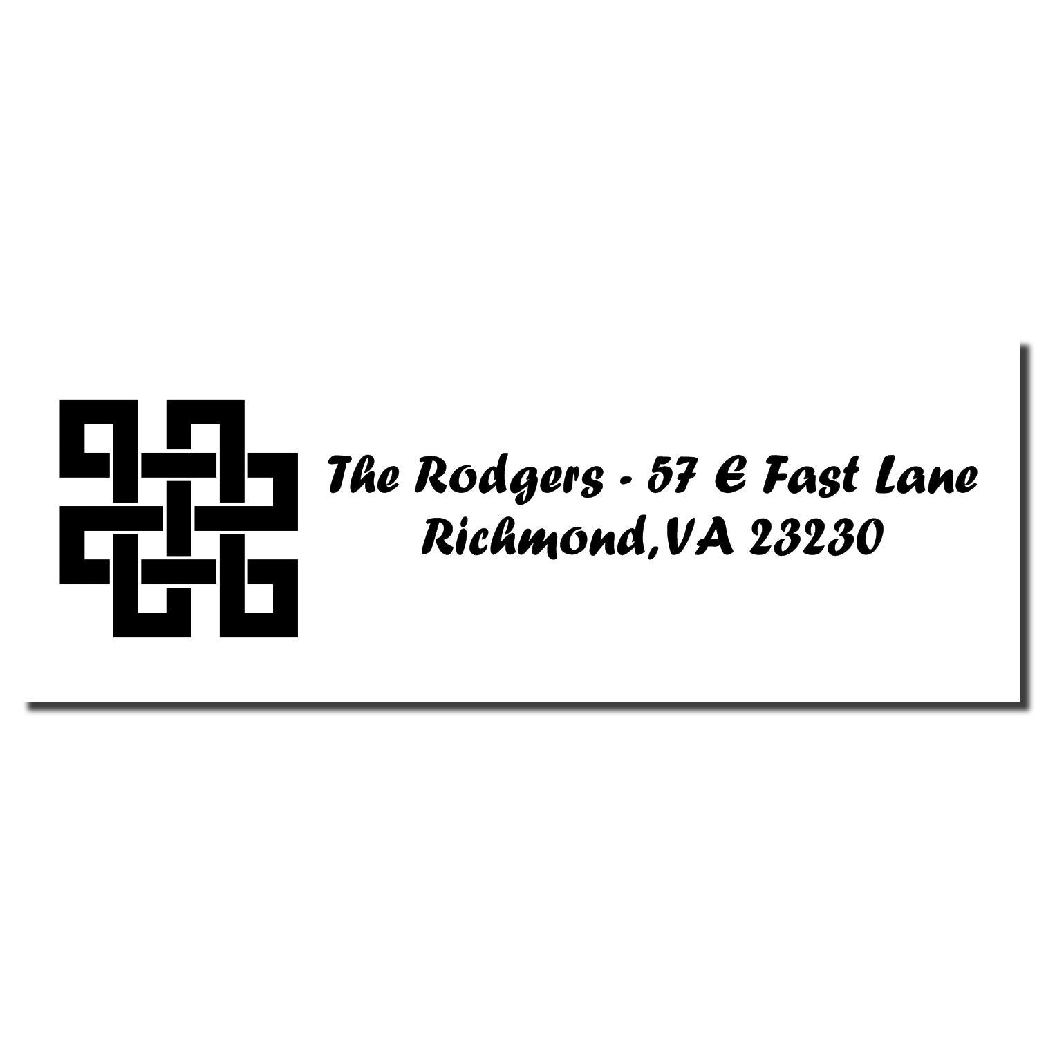 Custom address rubber stamp for The Rodgers, 57 E Fast Lane, Richmond, VA 23230 with geometric logo