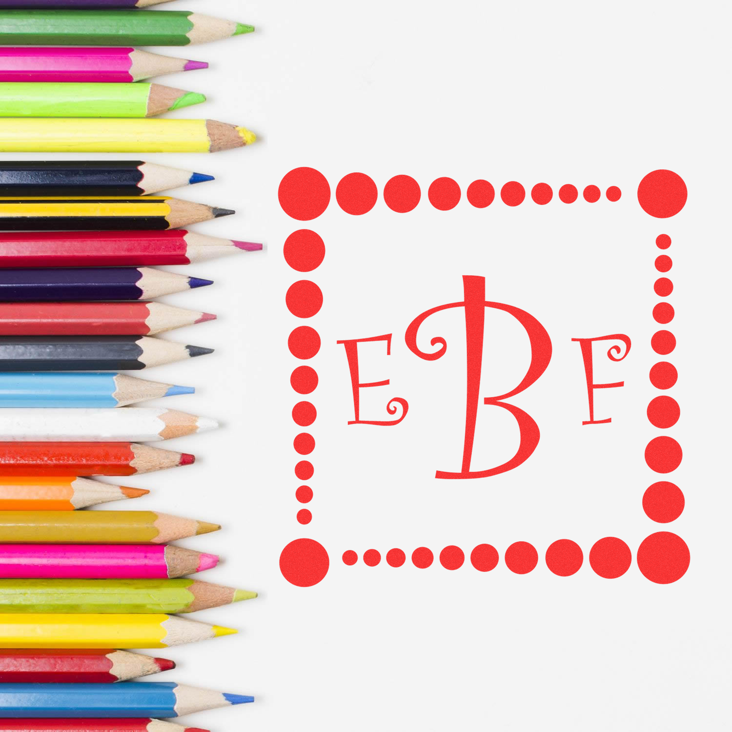 Decorative red letter B rubber stamp design with dot border, perfect for monogramming, crafts and personalized stationery.
