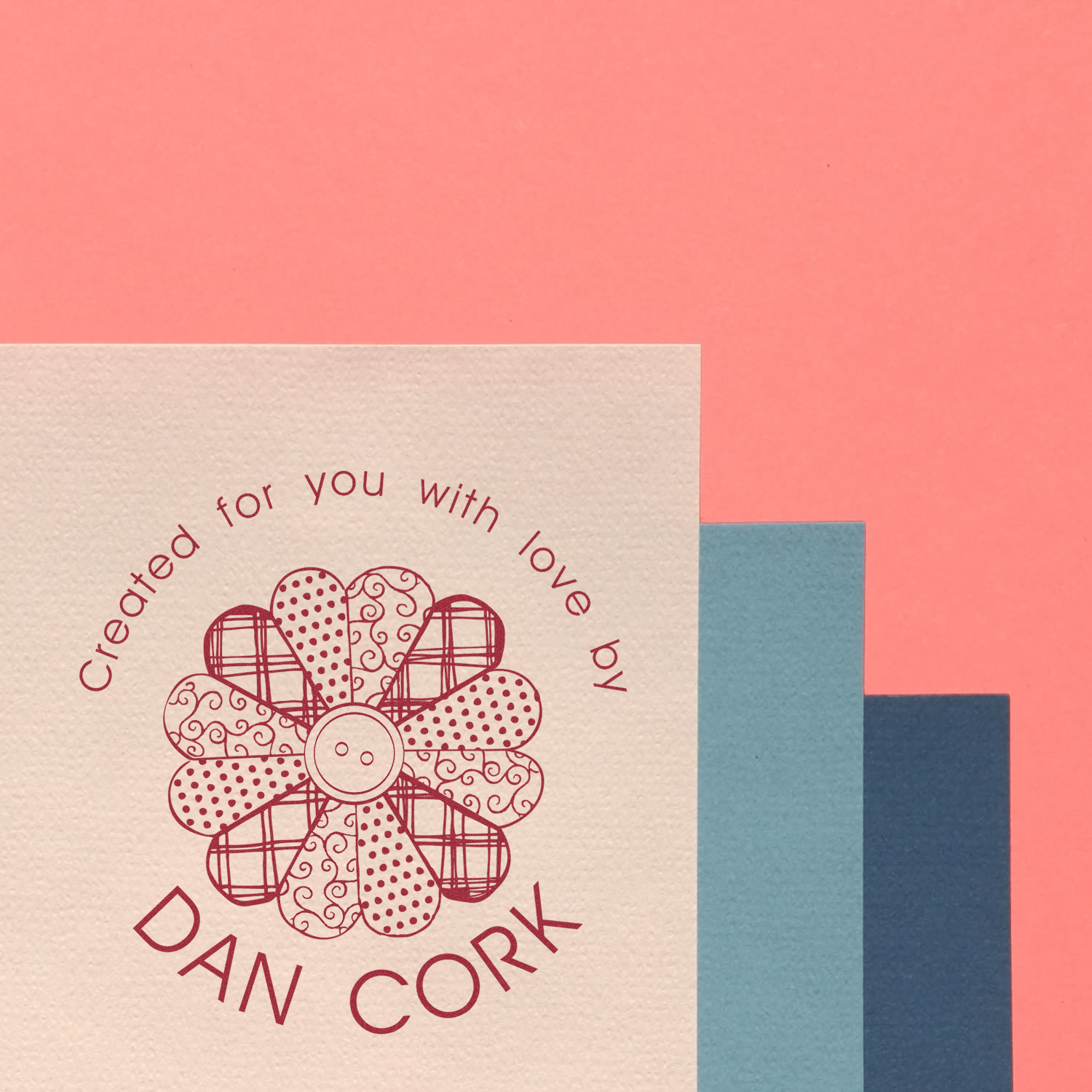 Personalized rubber stamp design with floral heart and text Created for you with love by Dan Cork.