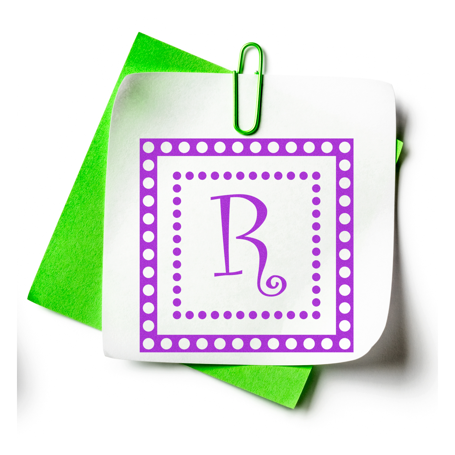Decorative monogram B rubber stamp design clipped to paper, ideal for personalized stationery, crafts, and branding.
