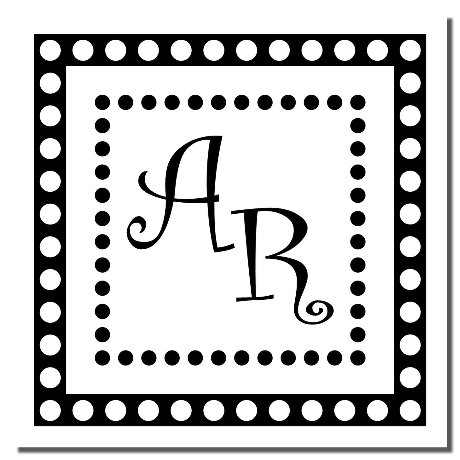 Custom AB monogram rubber stamp with decorative dotted border for personalized stationery, wedding favors, and craft projects