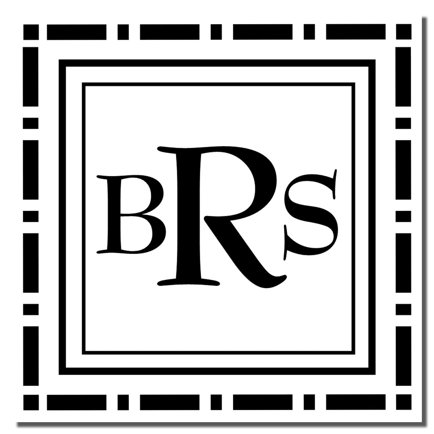 Custom BRs monogram rubber stamp design with bold serif initials and decorative double square border for personalized branding.