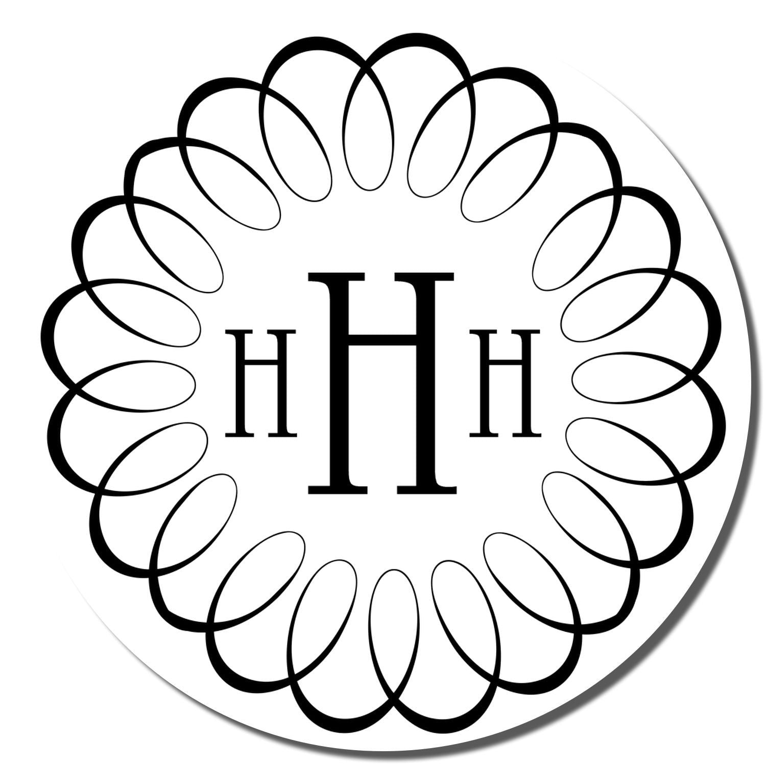 Custom H monogram rubber stamp with decorative circular border for wedding invitations and personalized branding.