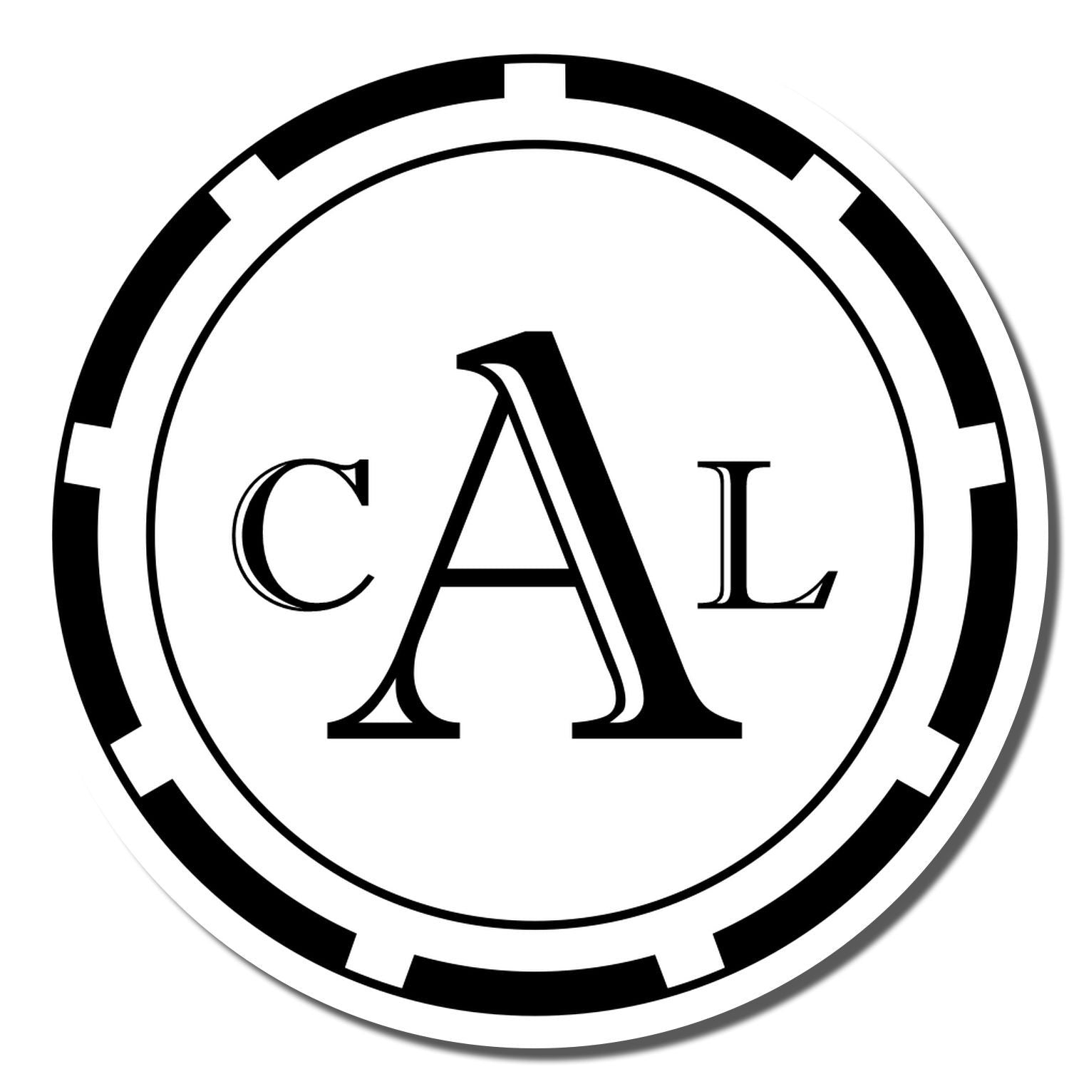 Custom CAL monogram rubber stamp design with circular border for personalized branding, stationery, or business use.