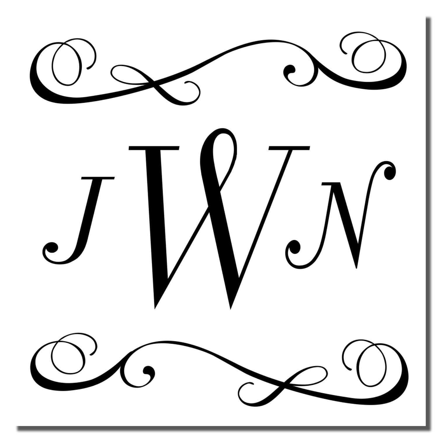 Ornate monogram W rubber stamp design with elegant scrollwork border for custom wedding, stationery, or branding use.