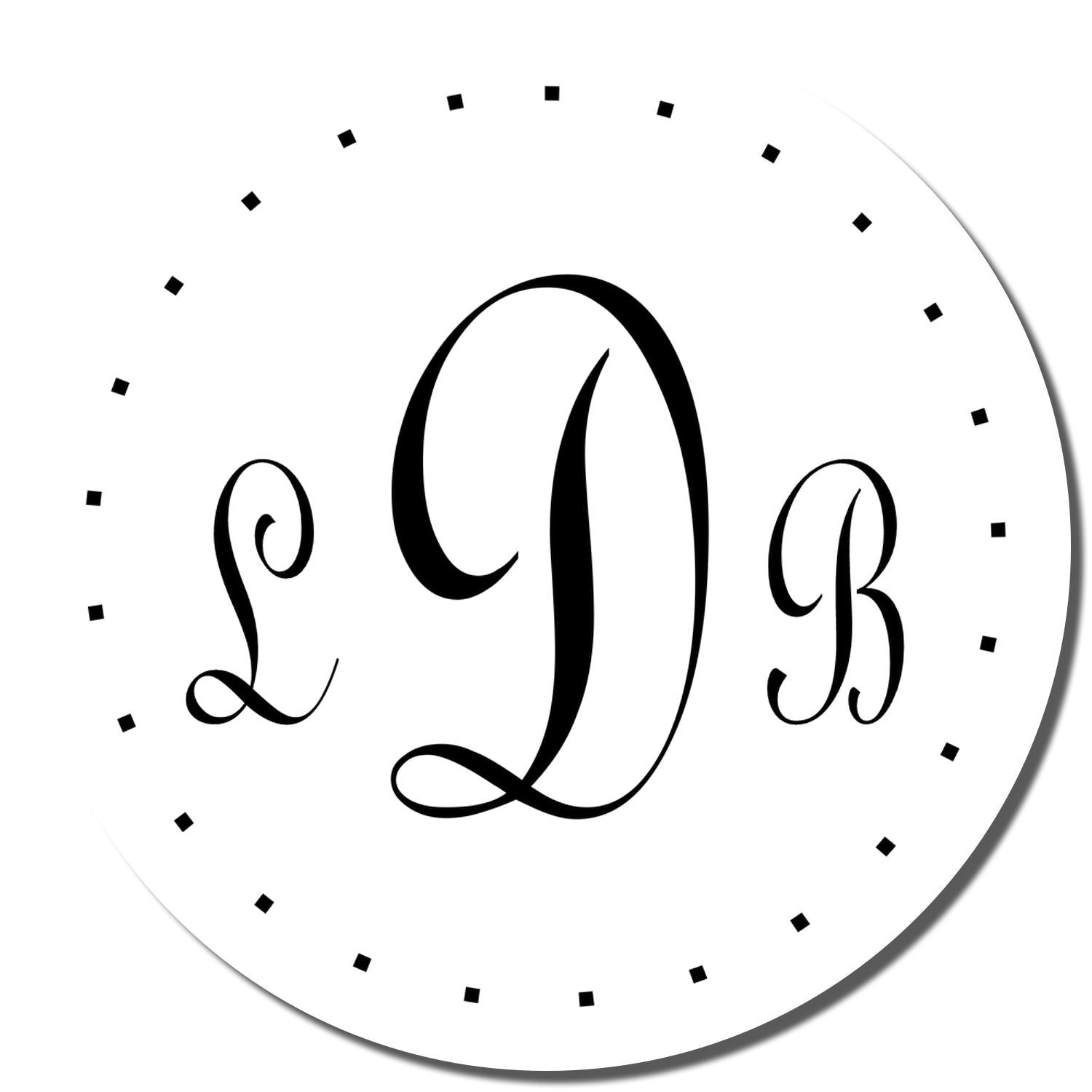 Decorative black-and-white monogram logo on a circular badge with small confetti dots for modern branding and packaging design.