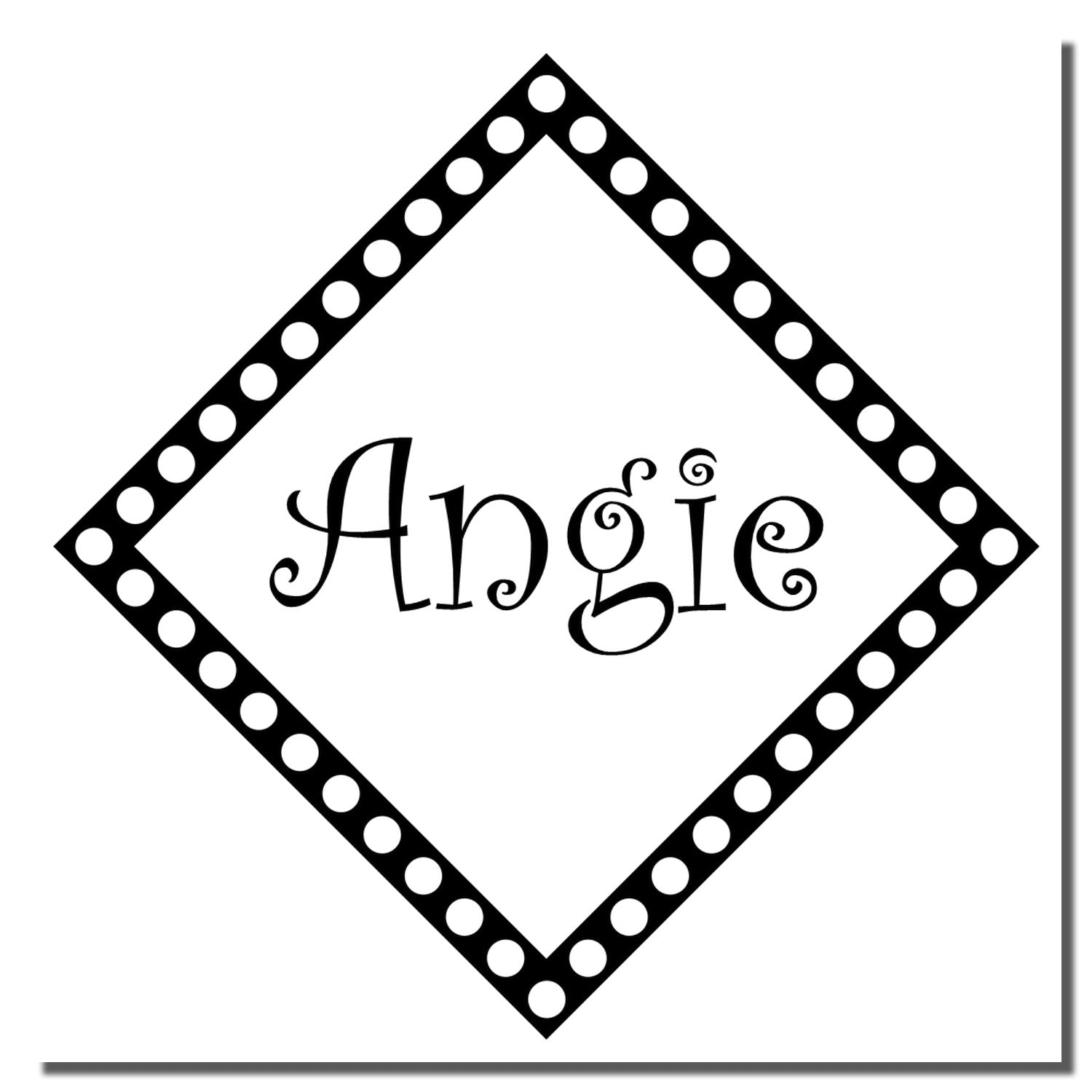 Personalized Angie rubber stamp design with decorative diamond polka-dot border.