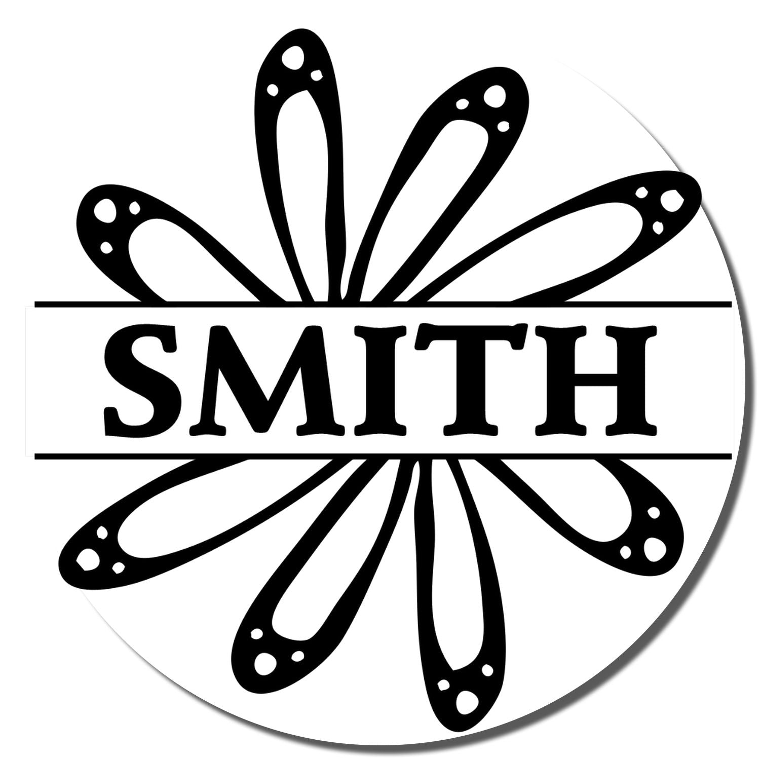 Personalized Smith rubber stamp with decorative floral burst design for custom stationery and craft use.