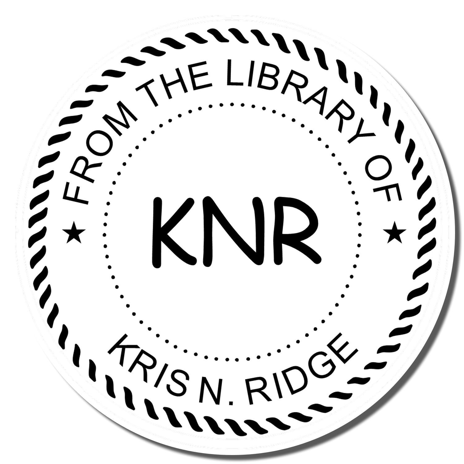 Custom From the Library of rubber stamp for KNR Kris N. Ridge, ideal for personal book labeling.