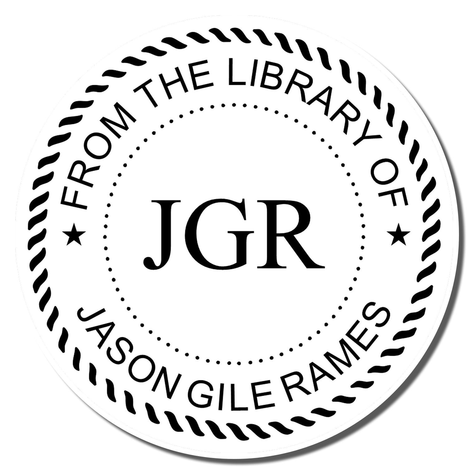 Circular JGR brand logo seal with flame border and From the Library text, marking official library-themed identity emblem.