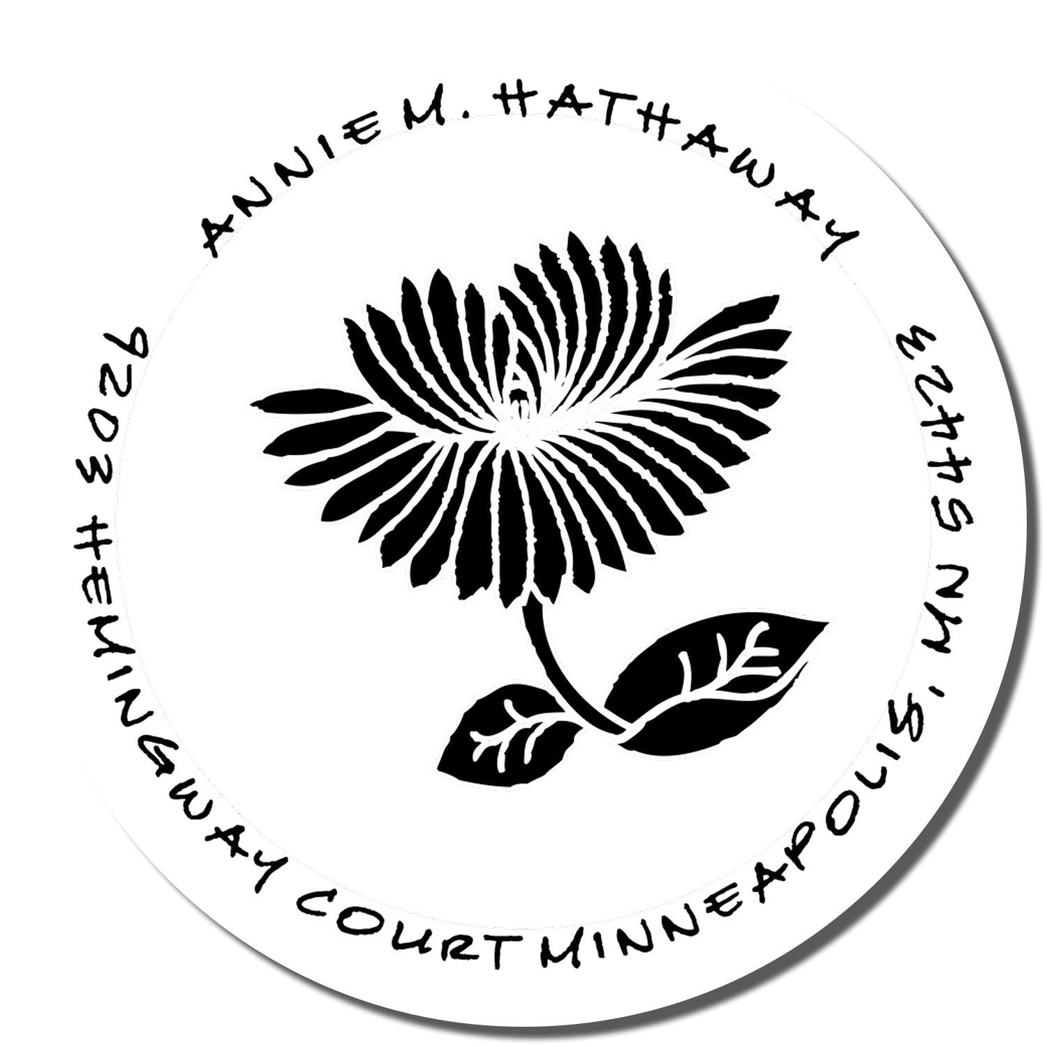 Custom rubber stamp with floral design and Annie M. Hathaway name for personalized mailing, branding, or stationery use.