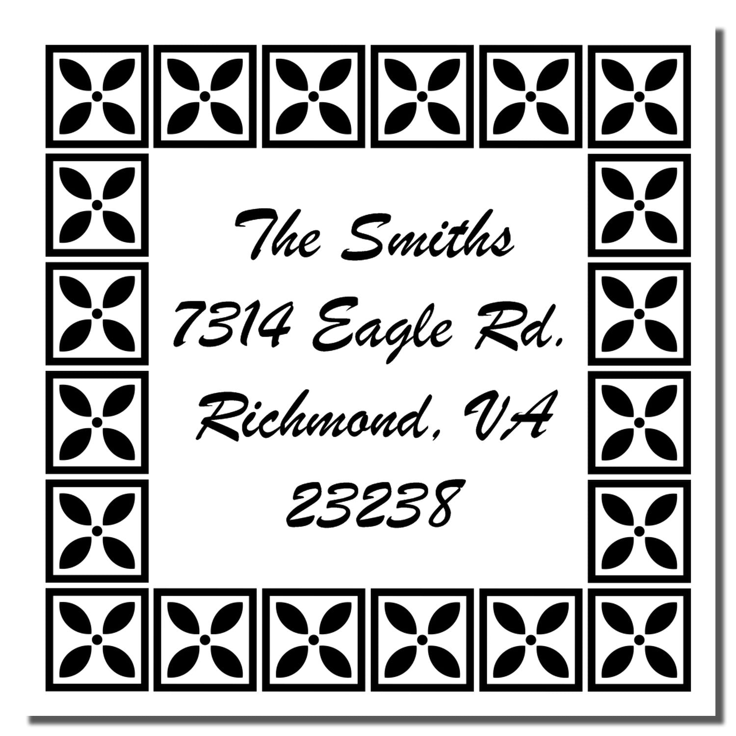Residential address signage for The Smits7314 Eagle Rd, Richmond VA 23238with decorative flower tile border.