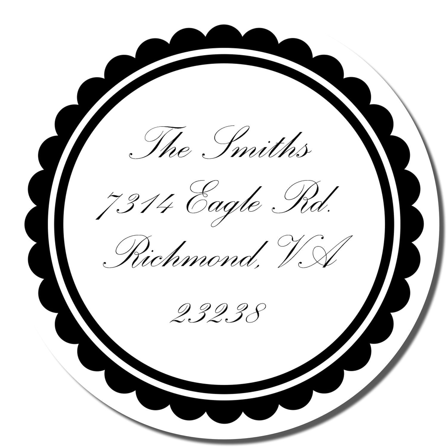 Personalized round return address rubber stamp for The Smiths, Richmond VA 23238
