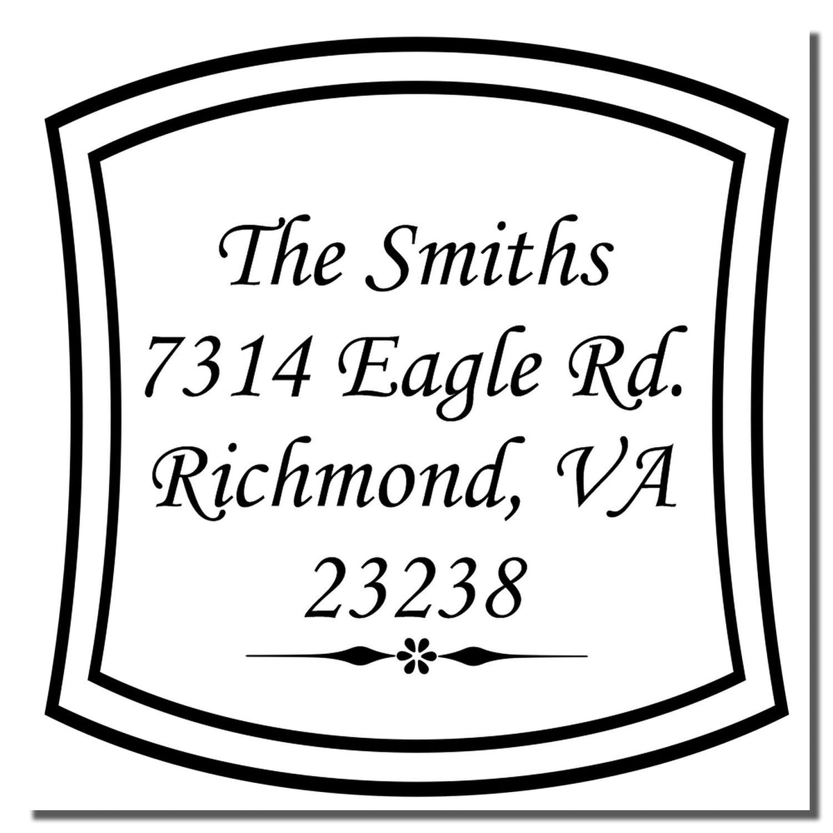 Personalized address rubber stamp for The Smiths, 7314 Eagle Rd., Richmond, VA 23238.