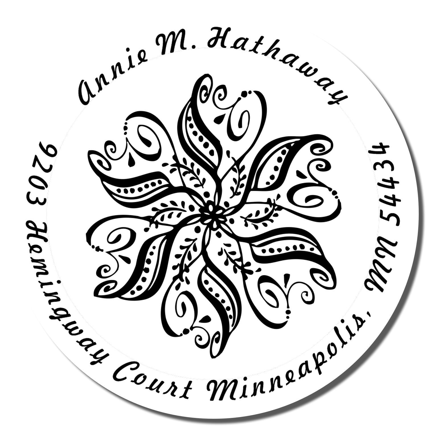 Personalized Annie M. Hathaway rubber stamp with floral mandala design for custom mail, office, and craft use.