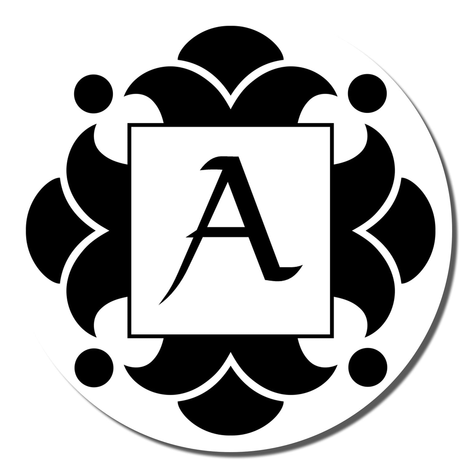AI technology icon logo with bold A in square, surrounded by decorative petals, for artificial intelligence branding badge.
