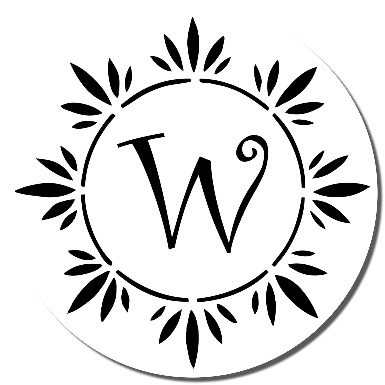 Stylized TW monogram in a leaf wreath circle, minimalist vector logo for branding and apparel design.