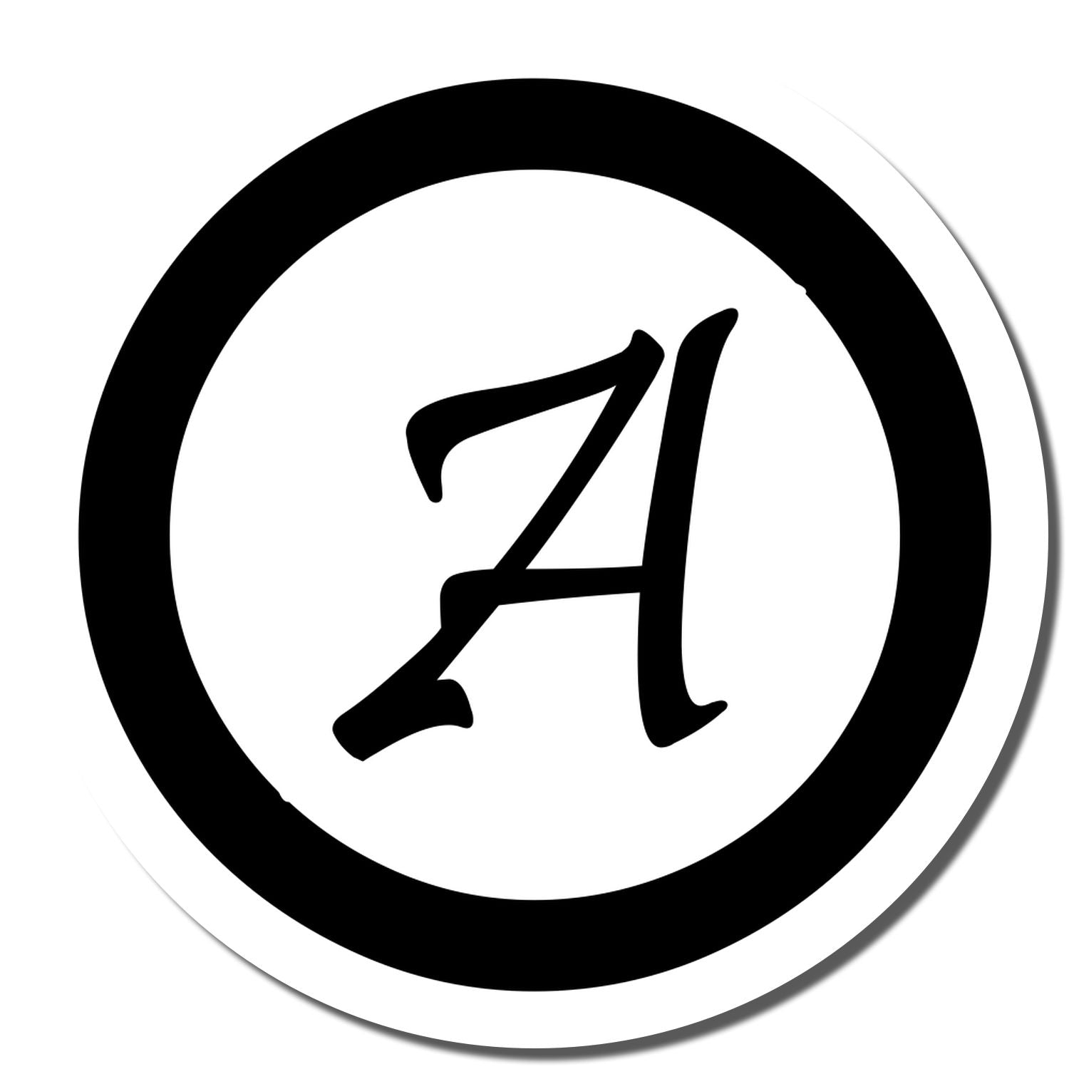 Monogram A rubber stamp design with bold circular border for custom branding, stationery, and packaging.