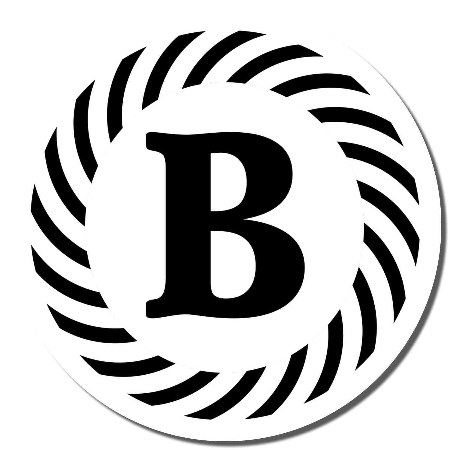 Custom rubber stamp design with bold letter B and circular swirl pattern, ideal for business branding or monogram stamping.