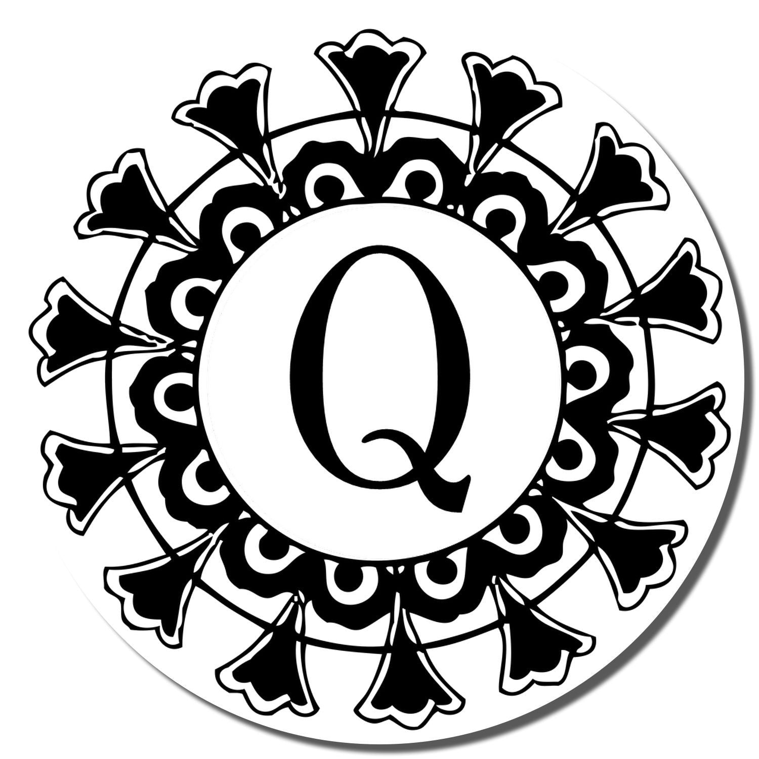 Vector decorative floral monogram letter Q in black ink with rose-like leaves, ideal for tattoo, logo, or wedding branding.