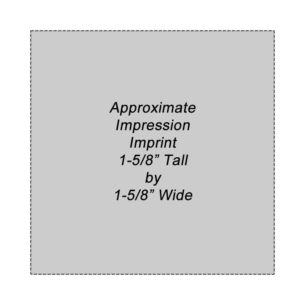 Custom rubber stamp impression guide: 1-5/8 inch square imprint size.