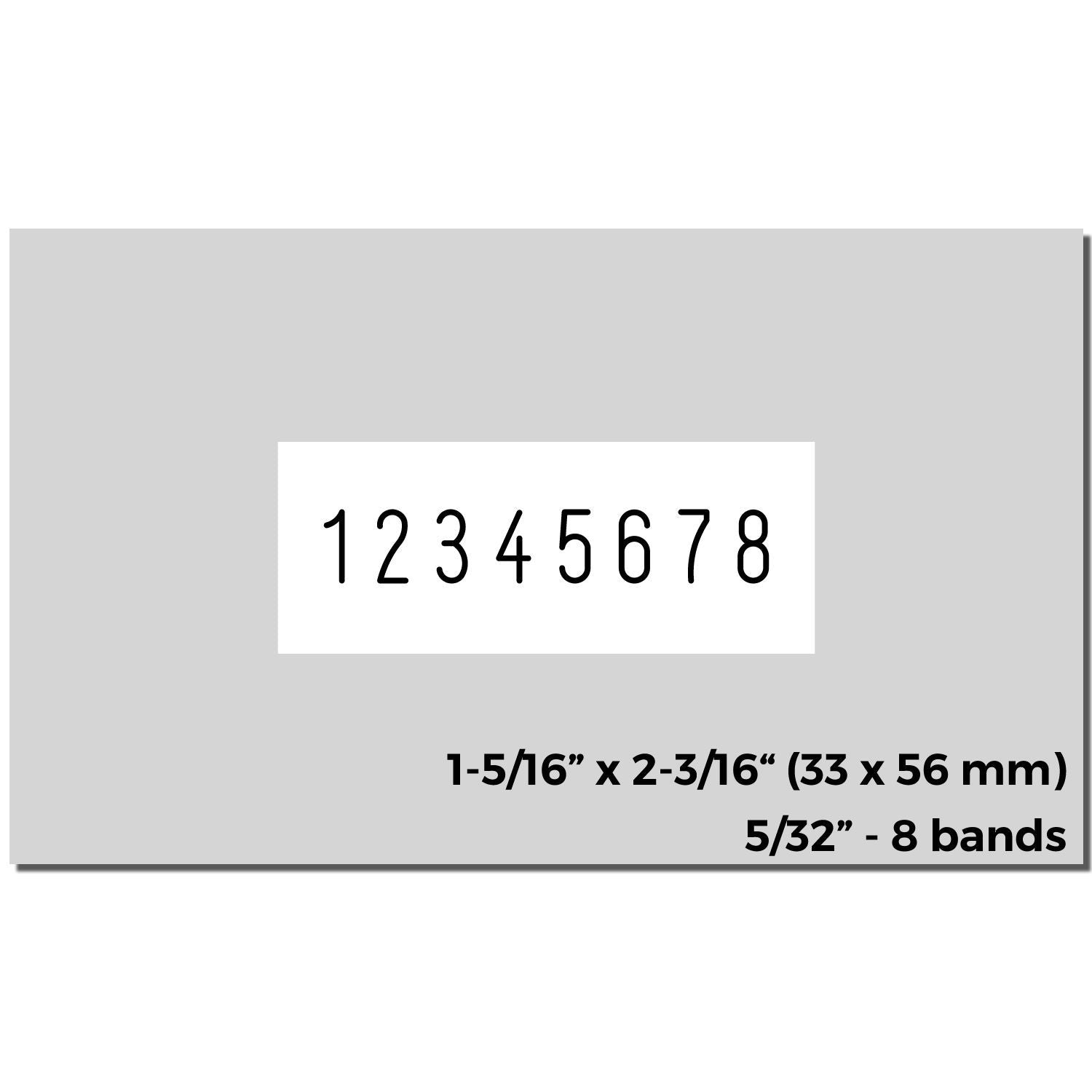 8-band number stamp plate with 12345678, 1-5/16 x 2-3/16 in (33 x 56 mm), 5/32 in digits.