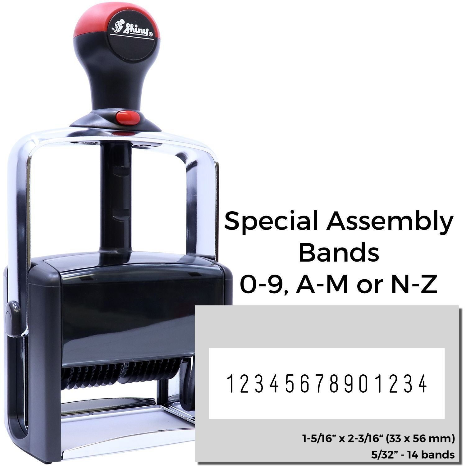 Shiny special assembly bands for 0-9 and A-M or N-Z, 14-band numbering set, 1-5/16 x 2-3/16 in