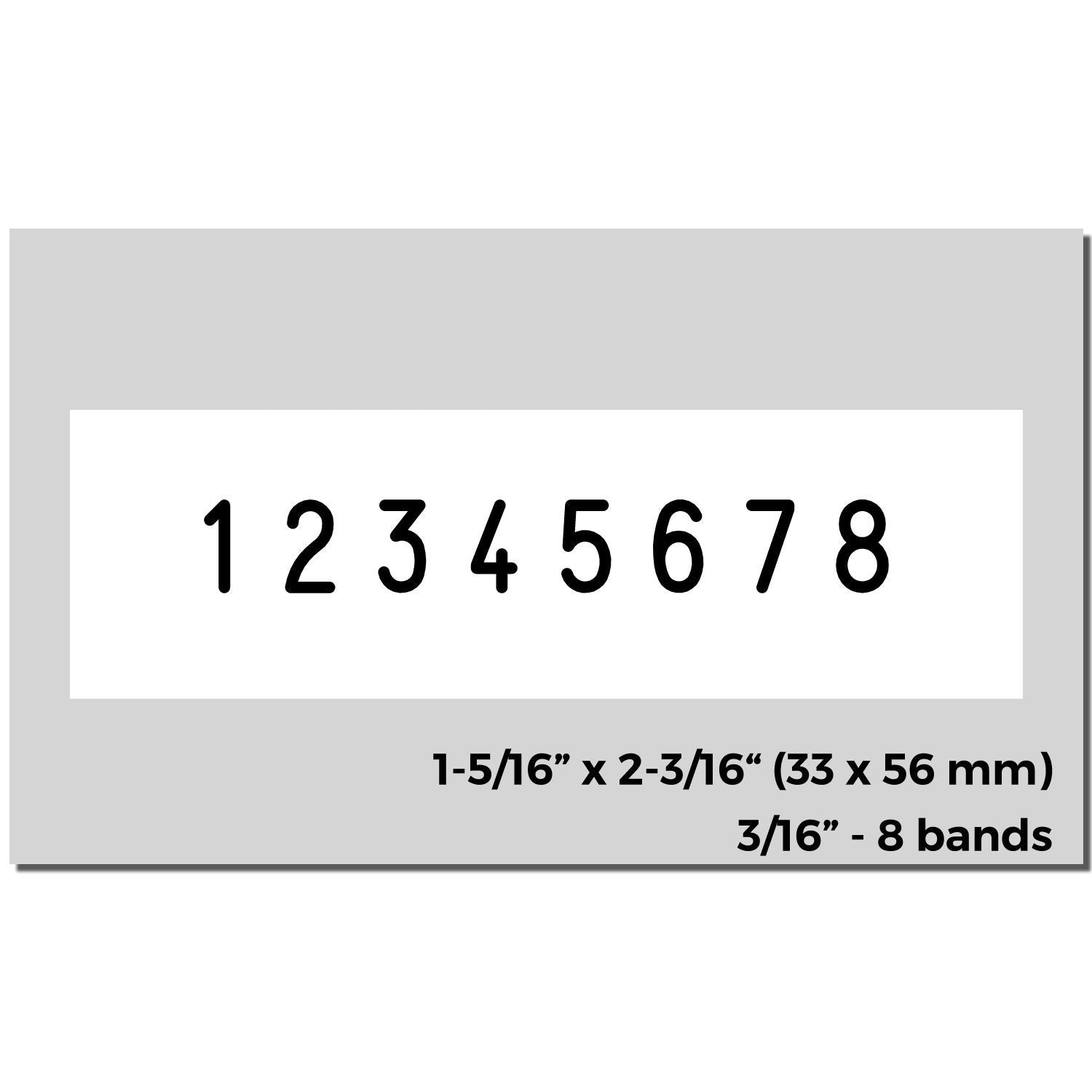 Industrial marking number stencil showing digits 18, label dimensions 1-5/16 x 2-3/16 in (33 x 56 mm), 3/168 bands
