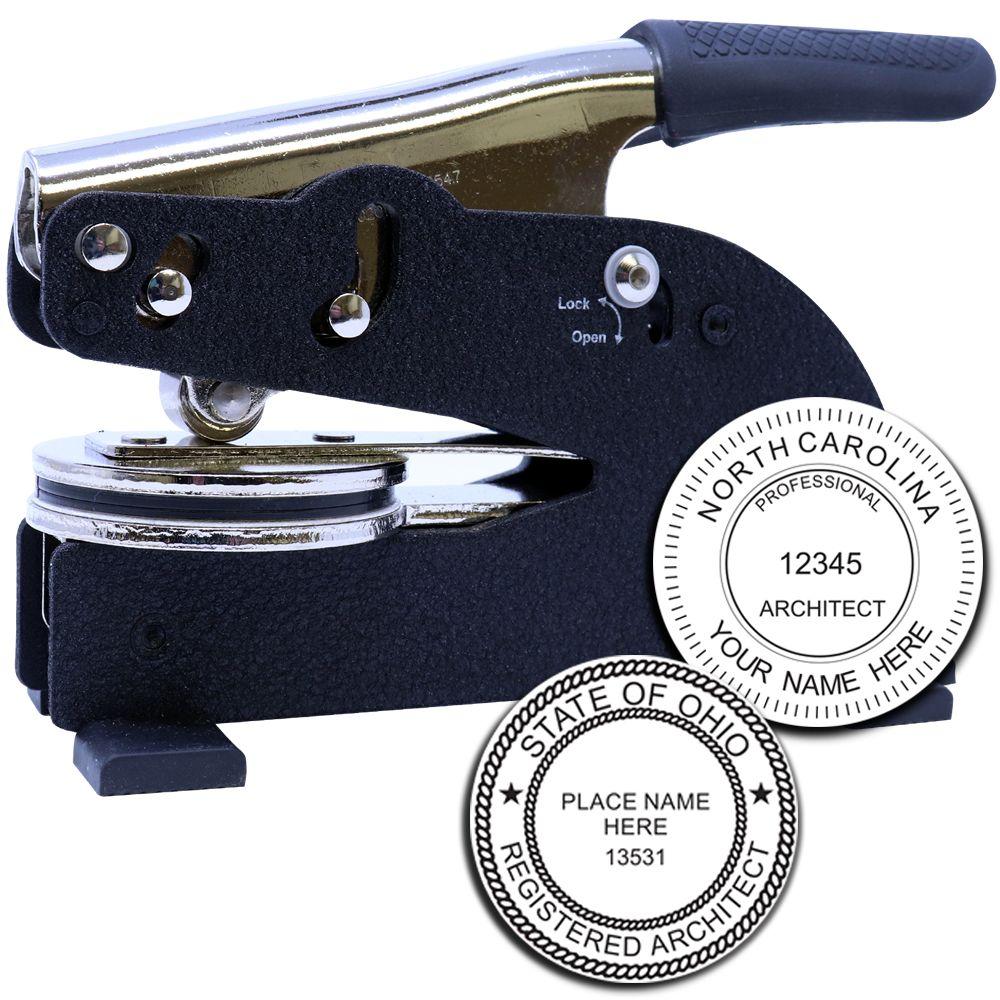 Custom architect seal embosser with North Carolina and Ohio professional stamp designs