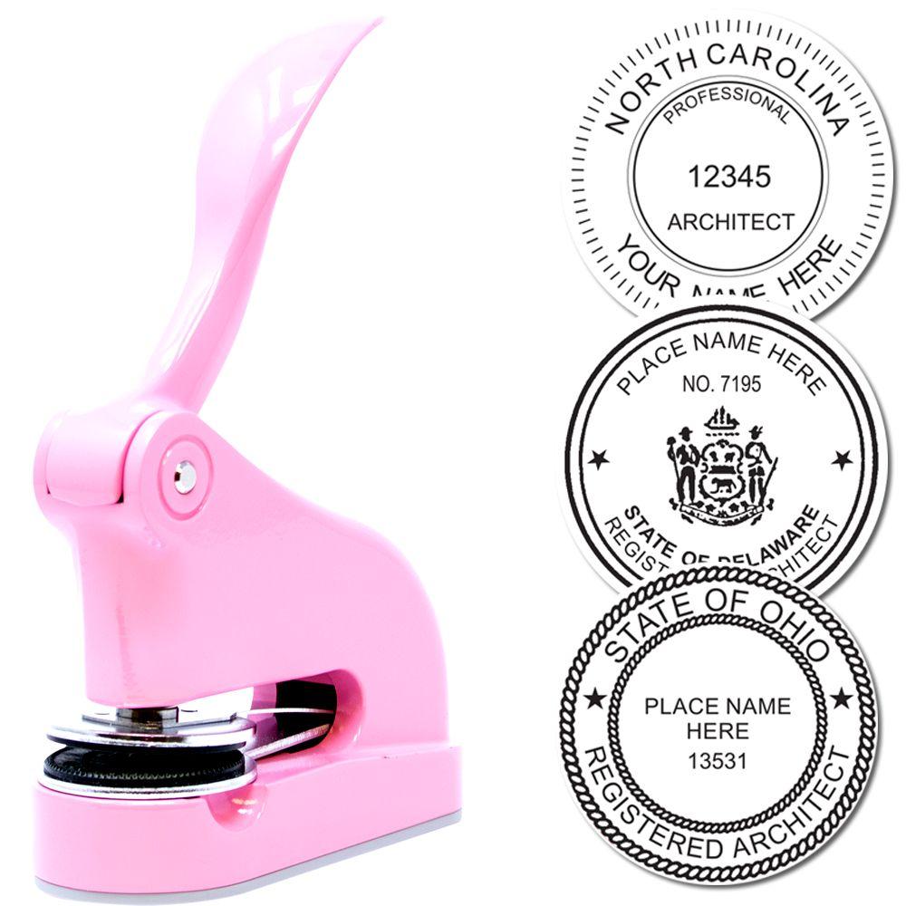 Pink architect seal embosser stamp with custom professional state registration seals for architects and notaries