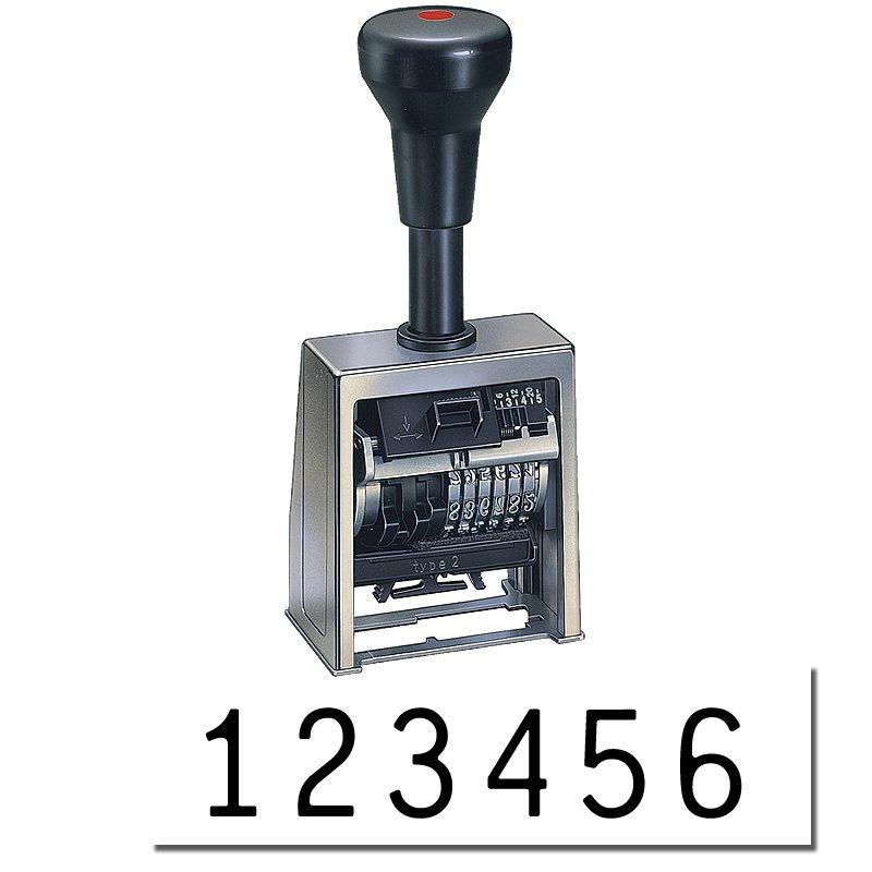 The image shows a numbering stamp "123456" showing.