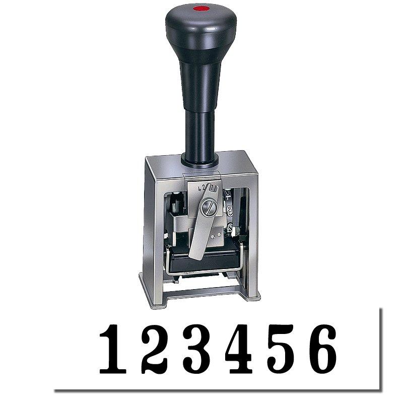 The image shows a numbering machine with "123456" showing.