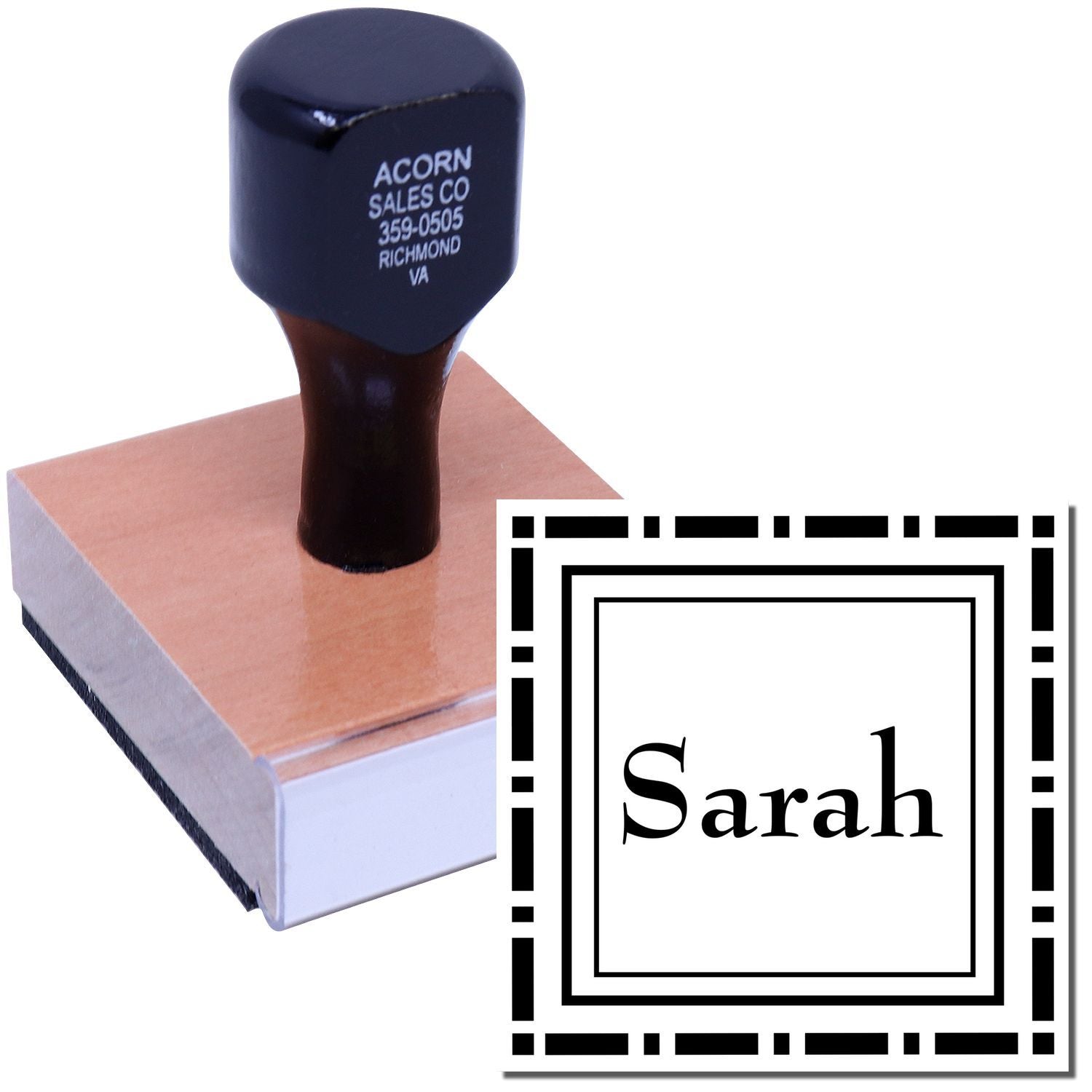 Custom name rubber stamp with Sarah design, ideal for personalized stationery, crafts, and business labeling.