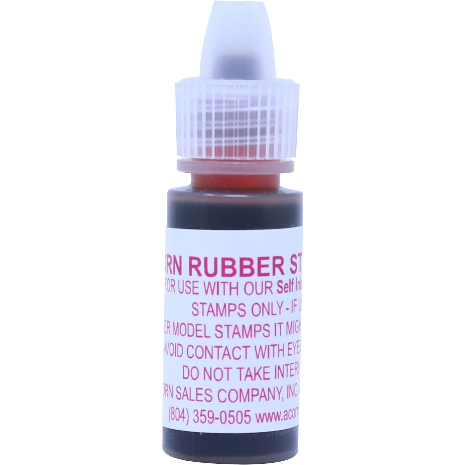 Rubber stamp ink refill bottle with precision nozzle for self-inking stamps