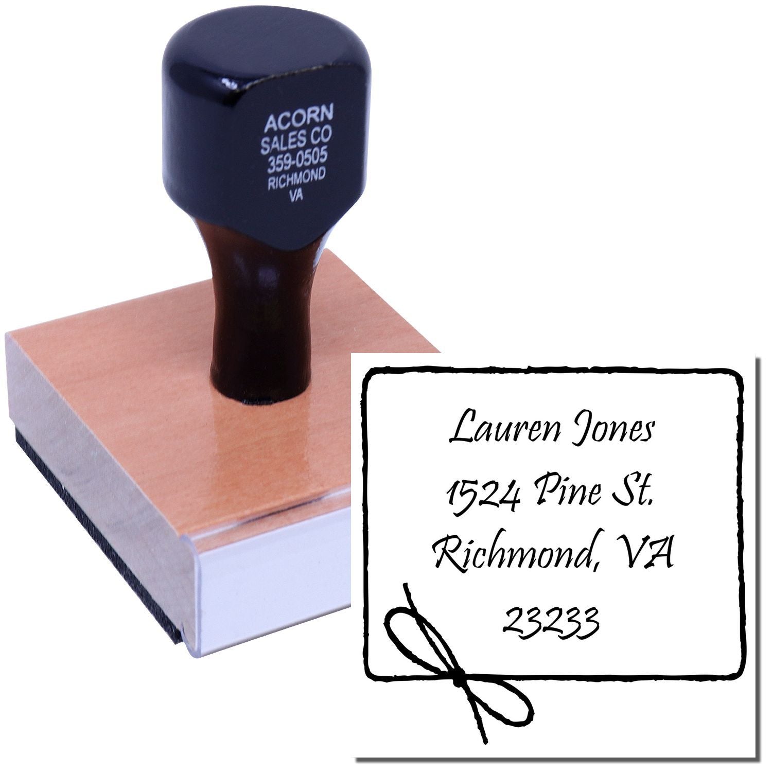 Custom return address rubber stamp with name and Richmond, VA mailing imprint