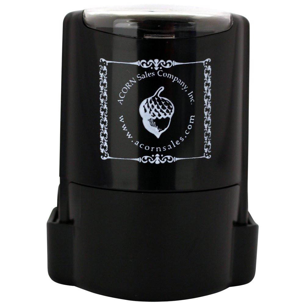Custom self-inking rubber stamp with Acorn Sales Company logo for business branding and office document marking.