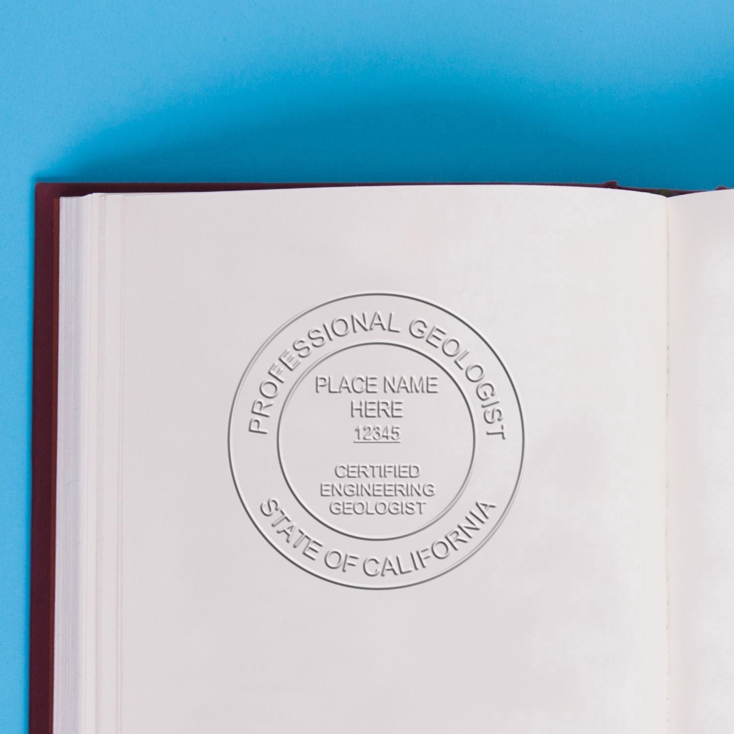 Open book showing embossed Professional Geologist and Certified Engineering Geologist seal, State of California.